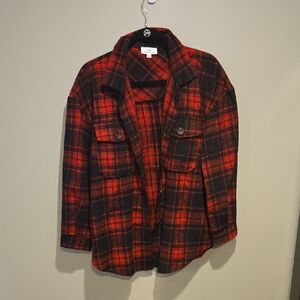 Urban Daizy Women's Shacket, Medium, Red & Black Flannel Print